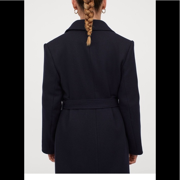 NWT H&M Premium Quality 64% Wool Navy Coat Size M - Picture 5 of 5